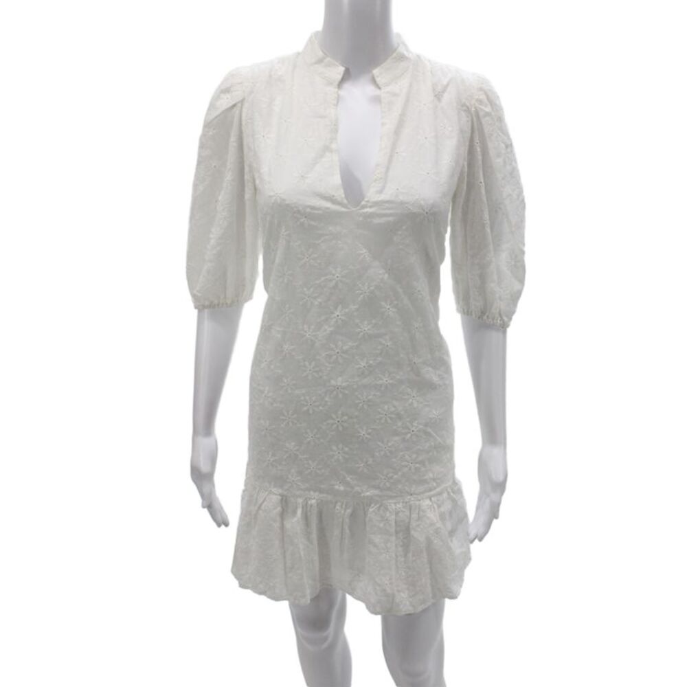 Mink Pink Womens Mini Dress White Cotton V Neck Half Sleeve Floral Boho Size S